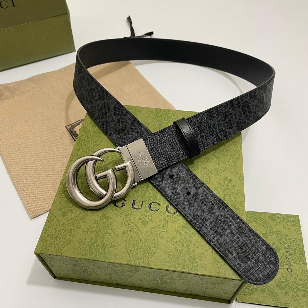 GUCCI Embellished coated-canvas and leather belt 'Black'