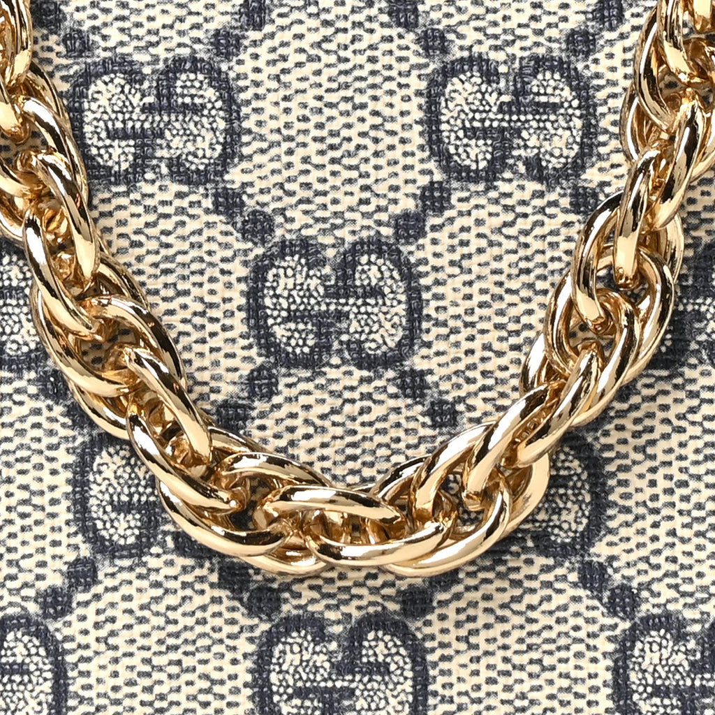 GG Supreme Monogram Textured Dollar Calfskin Web Small Ophidia GG Handbag Beige Blue
