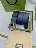 GUCCI Embellished coated-canvas and leather belt 'Blue'