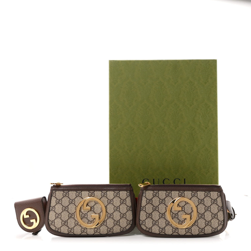 GG Supreme Monogram Textured Dollar Calfskin Mini Blondie Belt Bag Beige Ebony New Acero