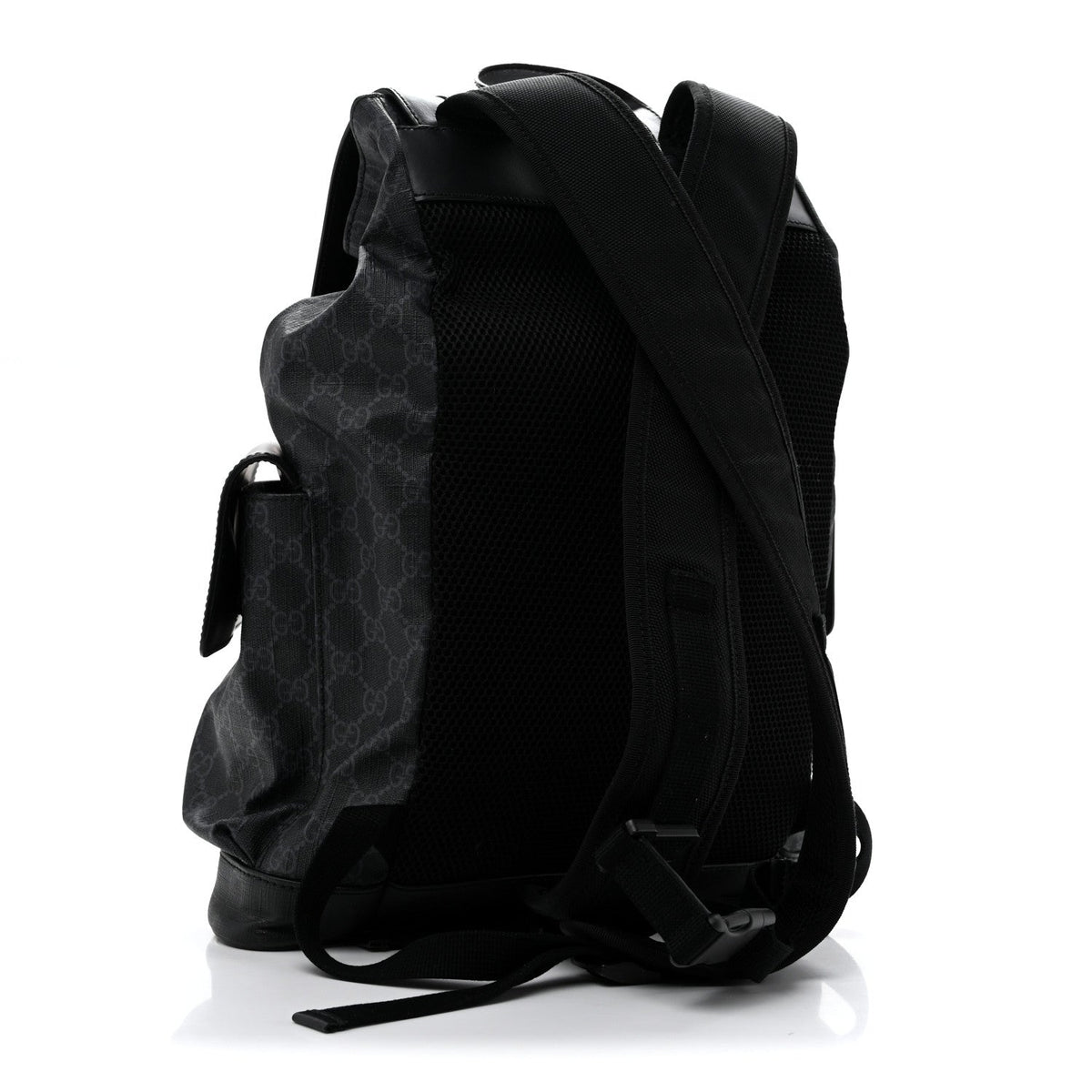 Soft GG Supreme Monogram Calfskin Web Double Buckle Backpack Black