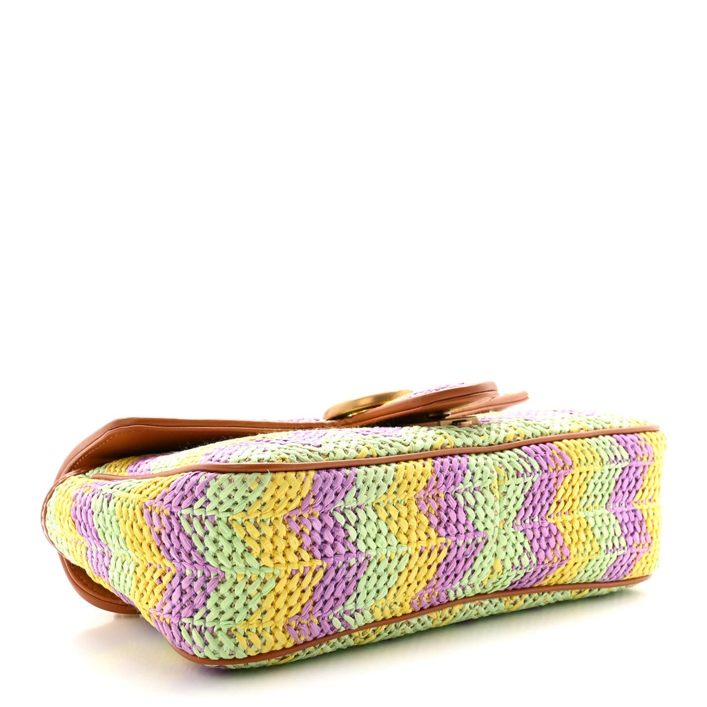 Calfskin Raffia Woven Small GG Marmont Shoulder Bag Multicolor
