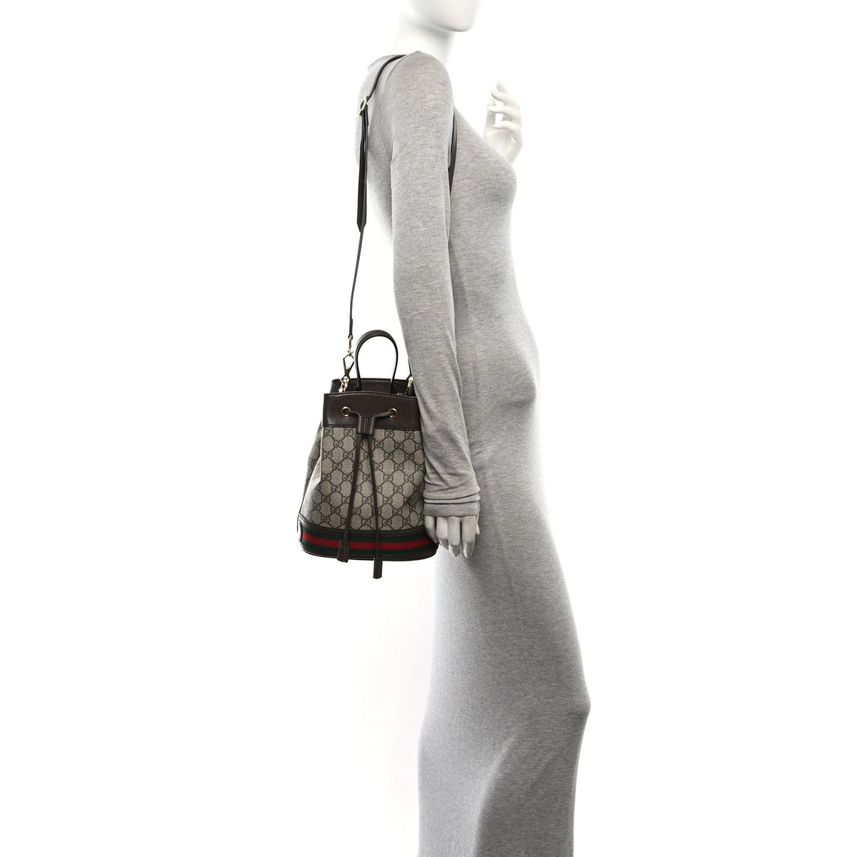 GG Supreme Monogram Web Small Ophidia Bucket Bag Brown