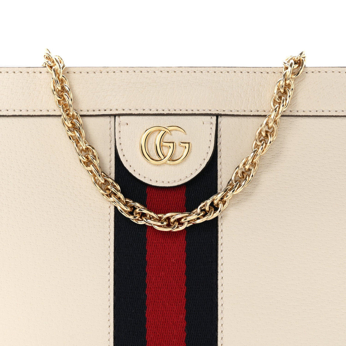 Textured Calfskin Web Small Ophidia Chain Shoulder Bag Mystic White