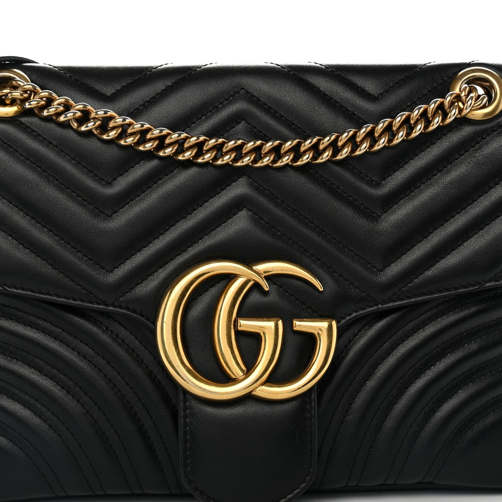 Calfskin Matelasse Medium GG Marmont Shoulder Bag Black