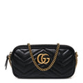 Calfskin Matelasse Mini GG Marmont Chain Crossbody Bag Black