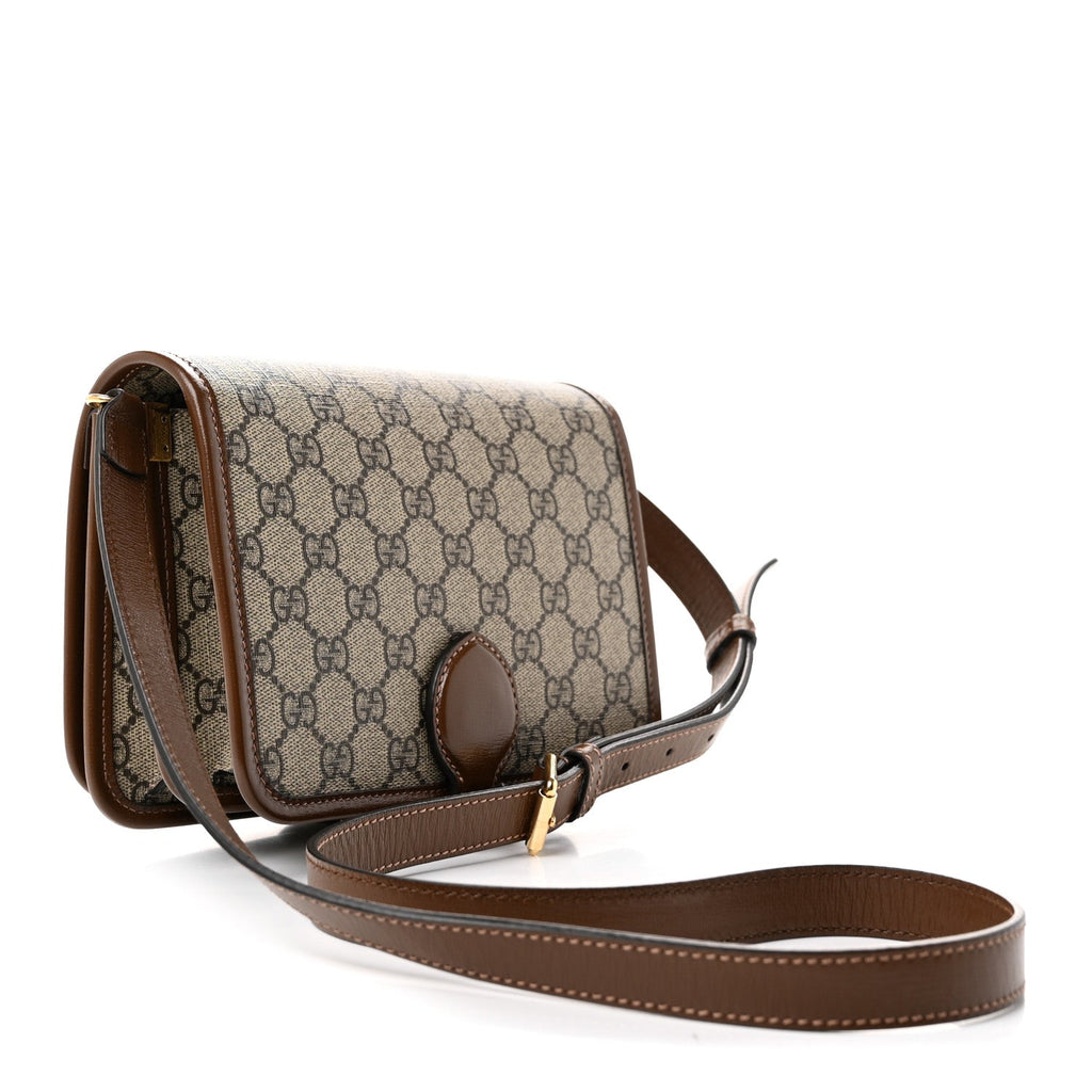 GG Supreme Monogram Azalea Calfskin Mini Retro Interlocking G Flap Shoulder Bag Beige Ebony Brown Sugar