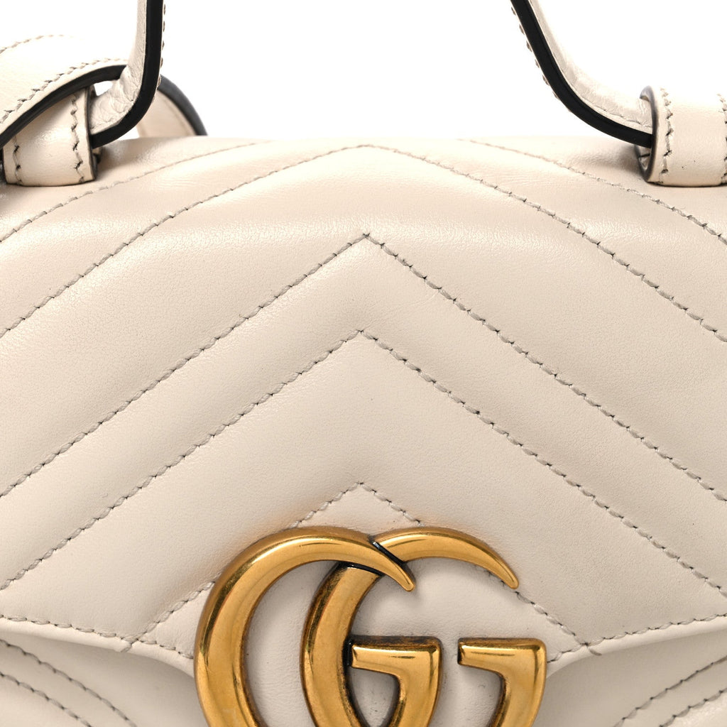 Calfskin Matelasse Mini GG Marmont Top Handle Shoulder Bag White
