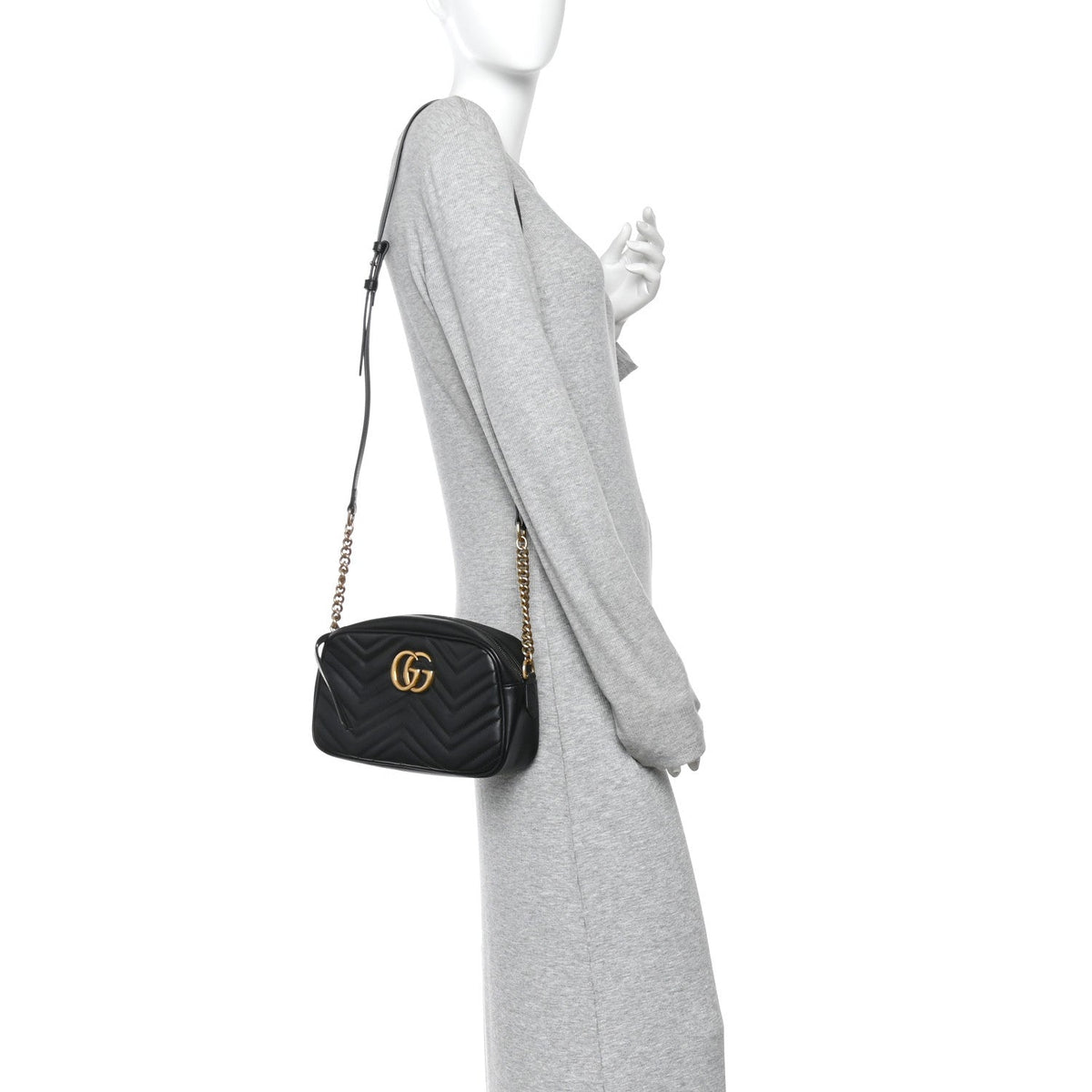 Calfskin Matelasse Small GG Marmont Chain Shoulder Bag Black