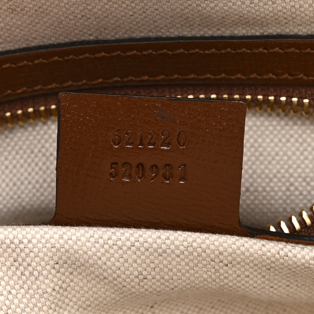 GG Supreme Monogram Azalea Calfskin Small Horsebit 1955 Top Handle Bag Beige Ebony Brown Sugar