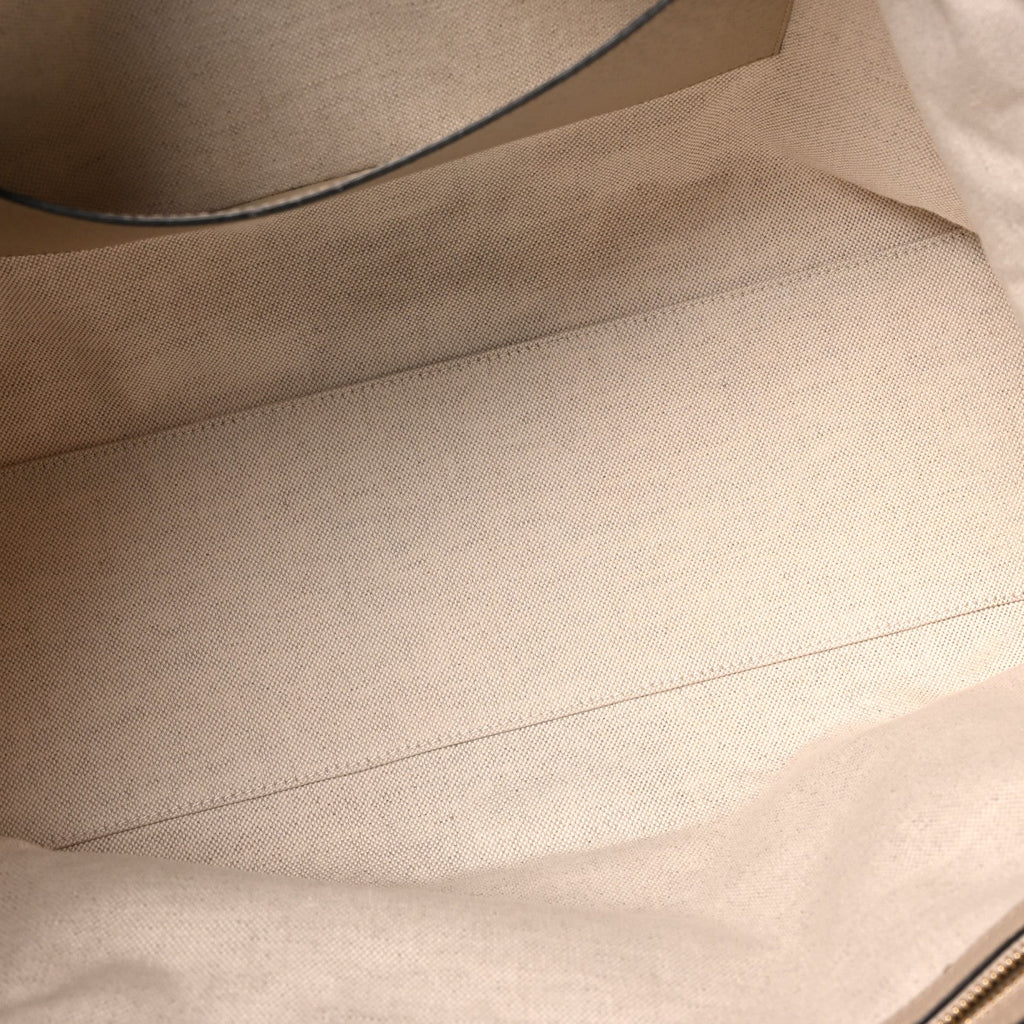 GG Supreme Monogram Textured Dollar Calfskin Web Large Ophidia Shopping Tote Beige Mystic White Oatmeal