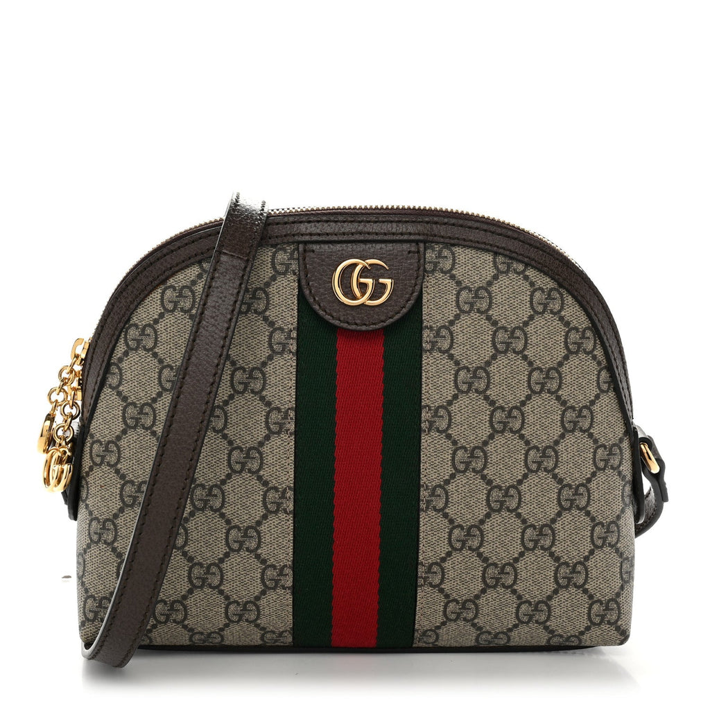 GG Supreme Monogram Textured Dollar Calfskin Web Small Ophidia Dome Shoulder Bag Beige Ebony New Acero