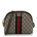 GG Supreme Monogram Textured Dollar Calfskin Web Small Ophidia Dome Shoulder Bag Beige Ebony New Acero