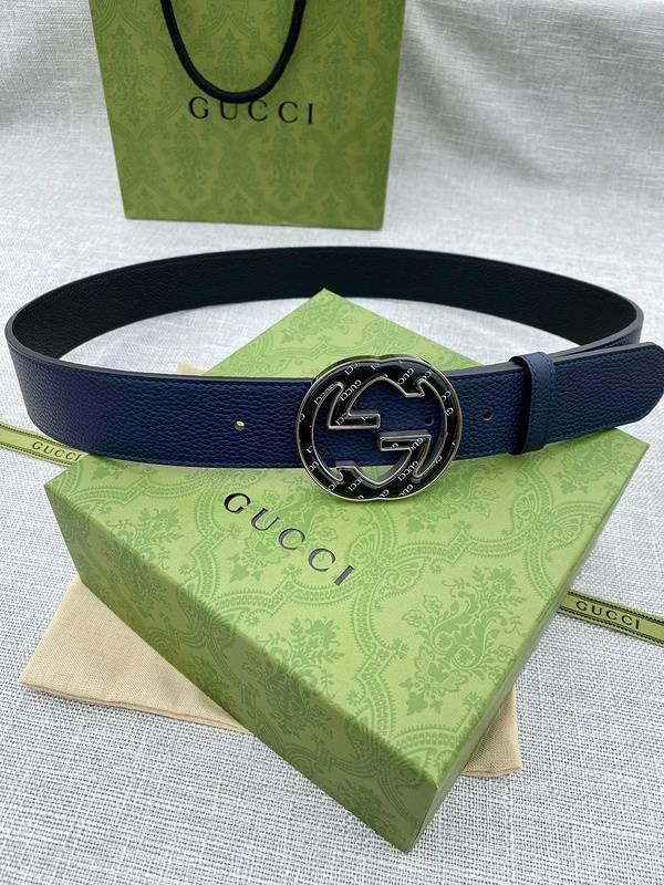 GUCCI Embellished coated-canvas and leather belt 'Blue'