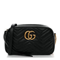Calfskin Matelasse Small GG Marmont Chain Shoulder Bag Black