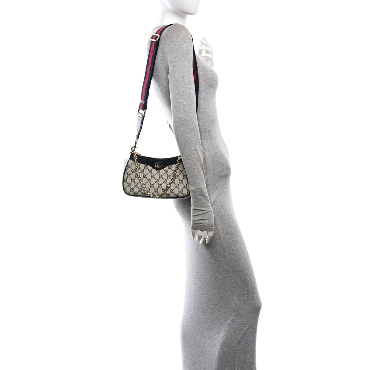 GG Supreme Monogram Textured Dollar Calfskin Web Small Ophidia GG Handbag Beige Blue