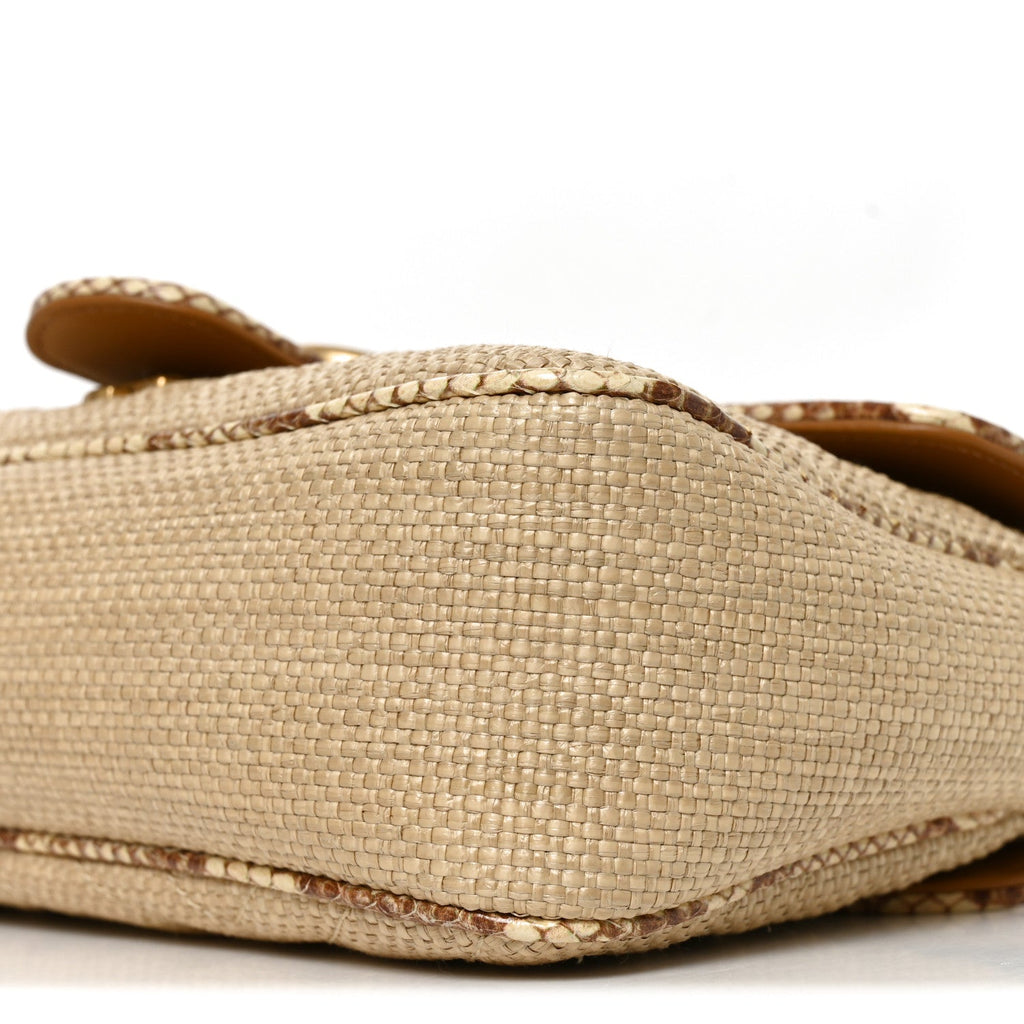 Raffia Elaphe Matelasse Small GG Marmont Shoulder Bag Natural Cream Brown