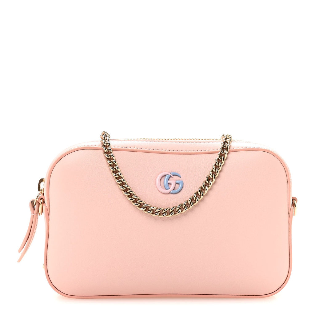 Dollar Calfskin Enamel Super Mini GG Marmont Chain Shoulder Bag Light Pink Blue