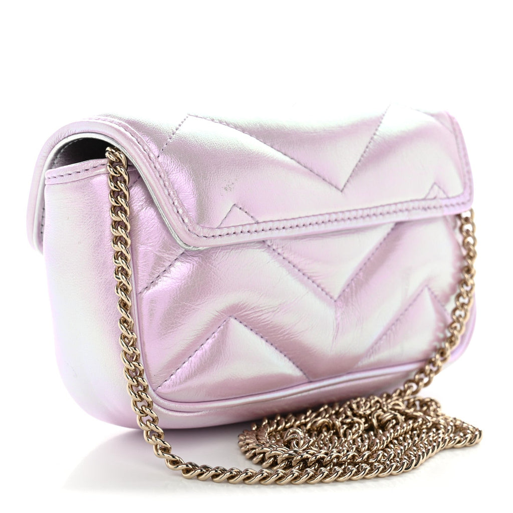 Iridescent Nappa Chevron Matelasse Super Mini GG Marmont Shoulder Bag Iridescent Escape Pink