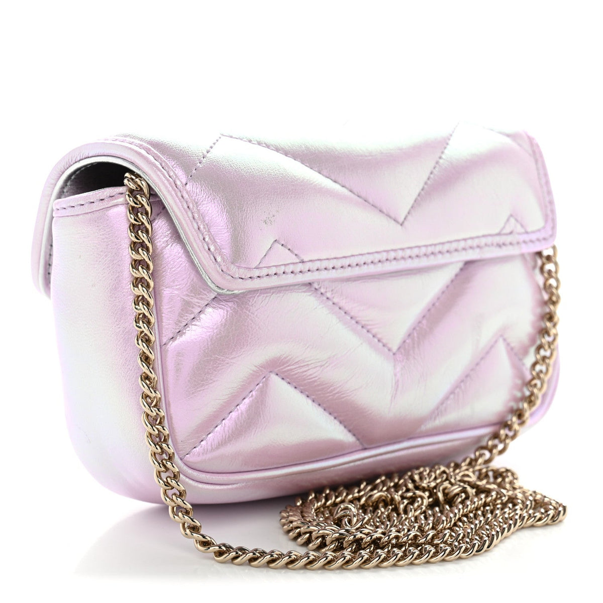 Iridescent Nappa Chevron Matelasse Super Mini GG Marmont Shoulder Bag Iridescent Escape Pink