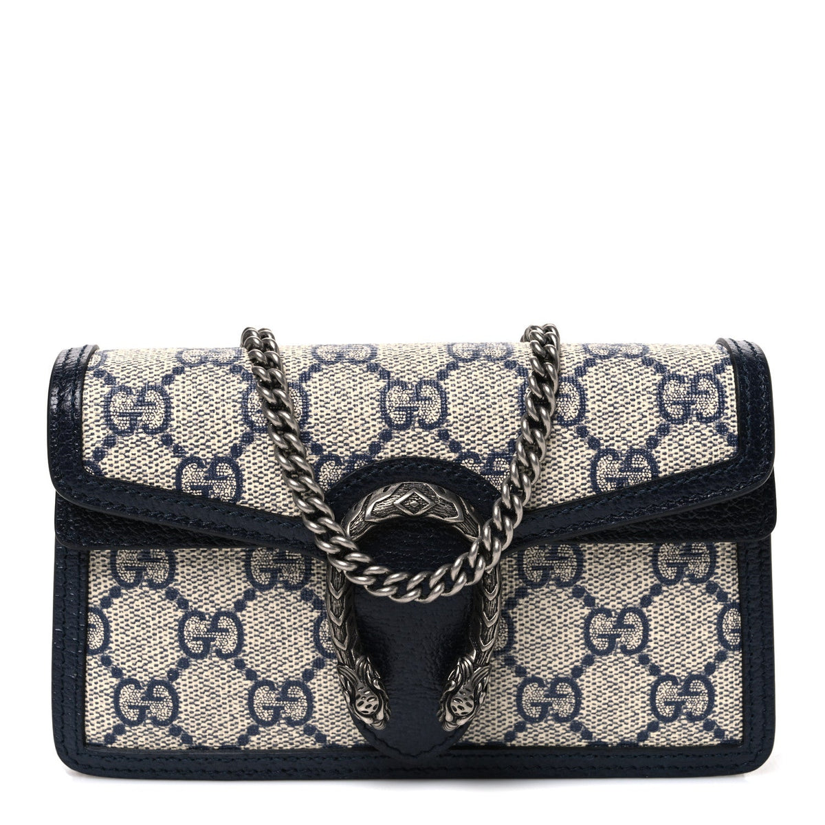 GG Supreme Monogram Textured Dollar Calfskin Super Mini Dionysus Shoulder Bag Beige Blue