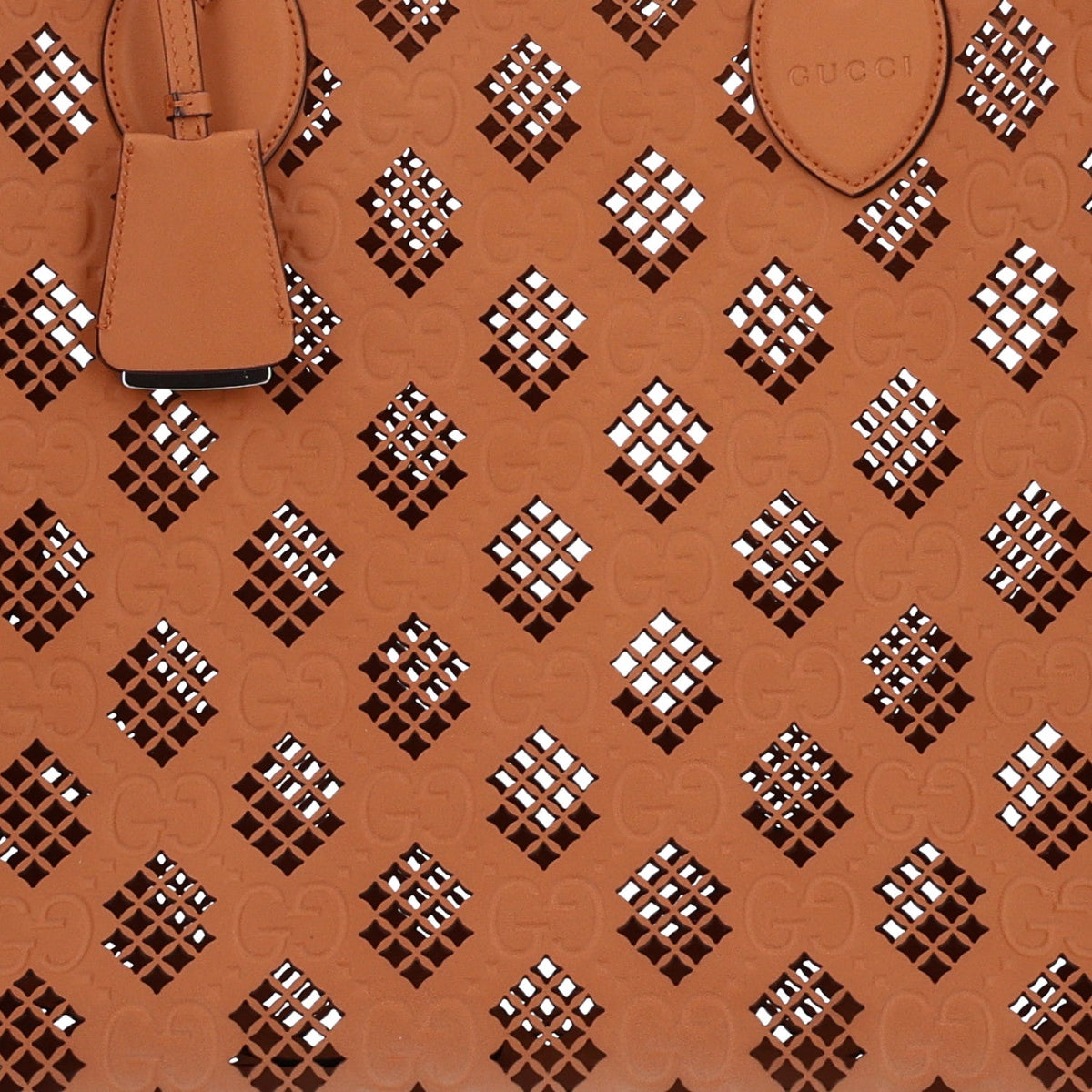 Calfskin GG Monogram Diamond Cut Medium Ophidia Tote Bag Brown