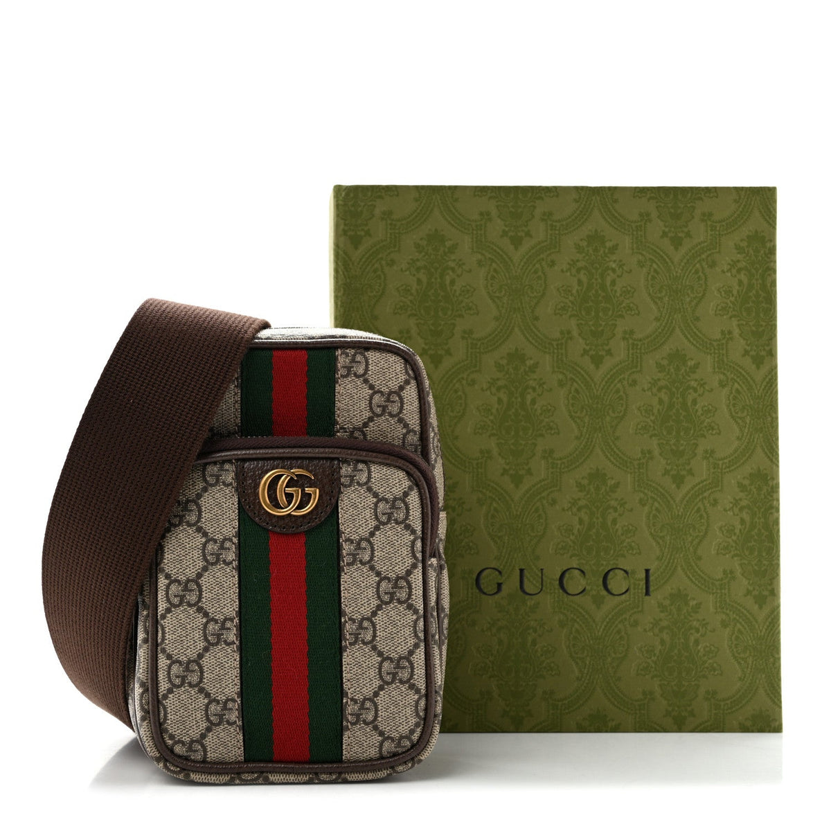 GG Supreme Monogram Web Mini Ophidia Messenger Brown