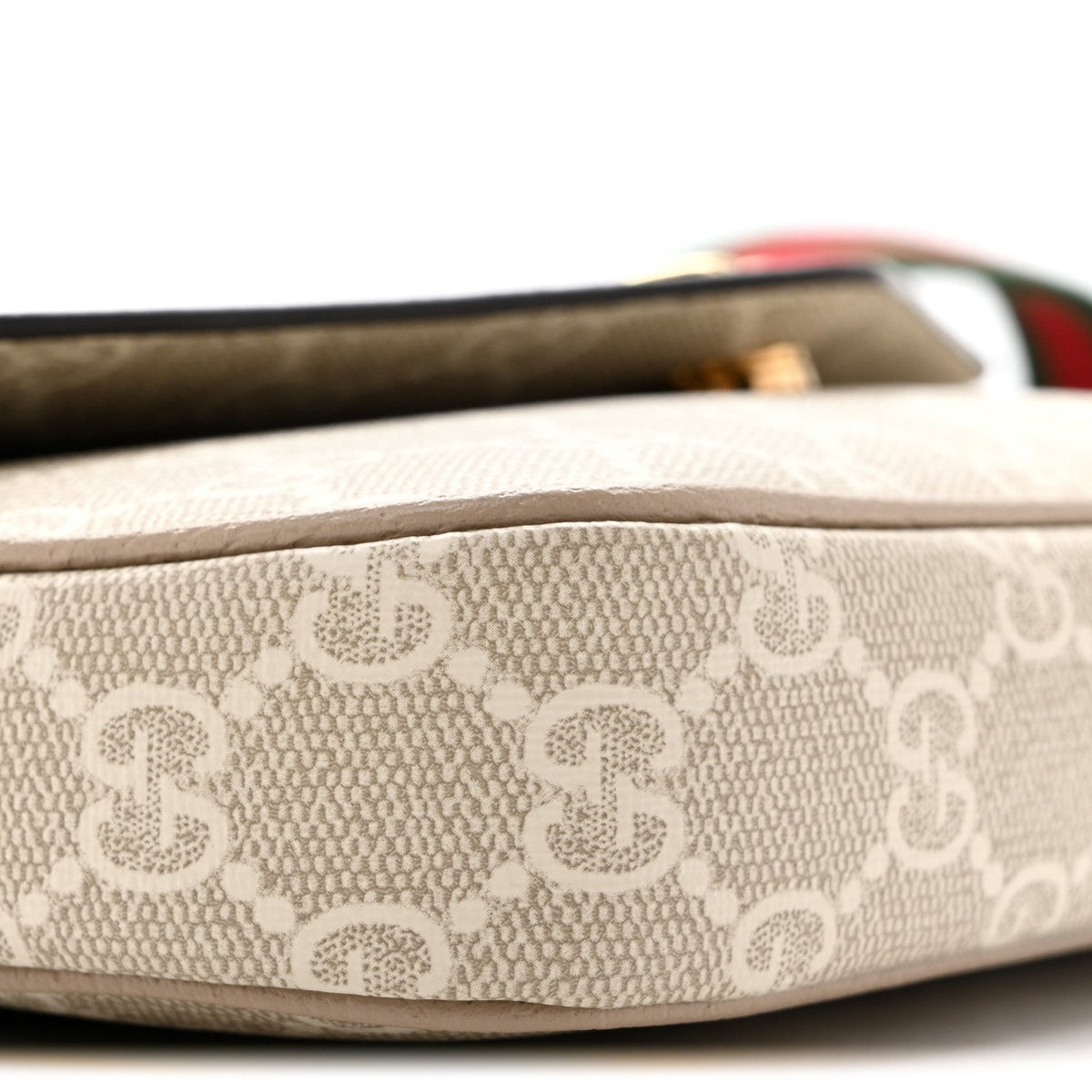 GG Supreme Monogram Textured Dollar Calfskin Web Mini Ophidia Envelope Shoulder Bag Beige Mystic White Oatmeal