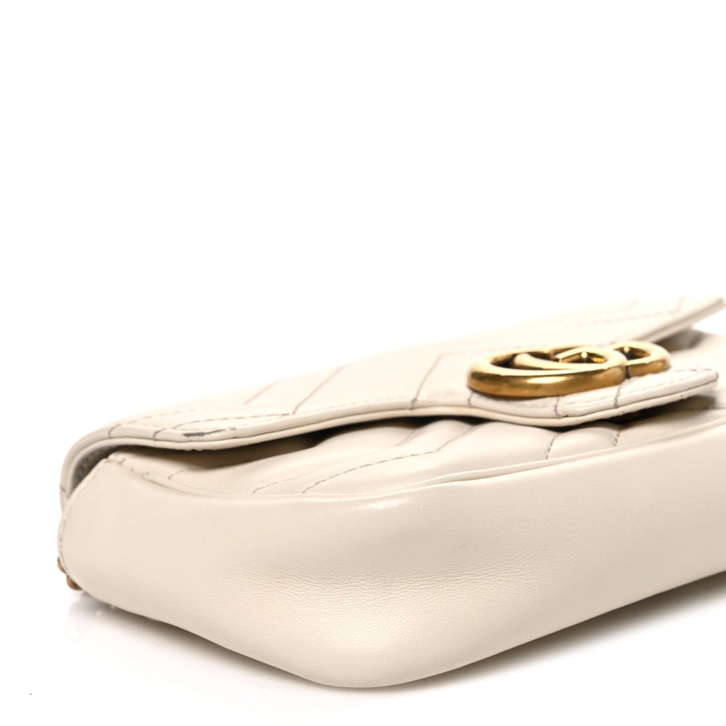 Calfskin Matelasse Super Mini GG Marmont Shoulder Bag White