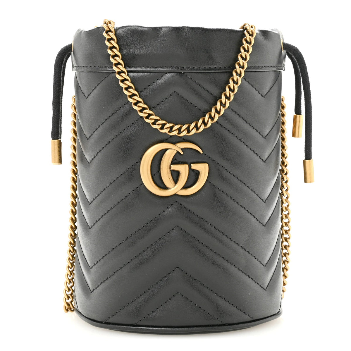 Calfskin Matelasse Mini GG Marmont 2.0 Bucket Bag Black
