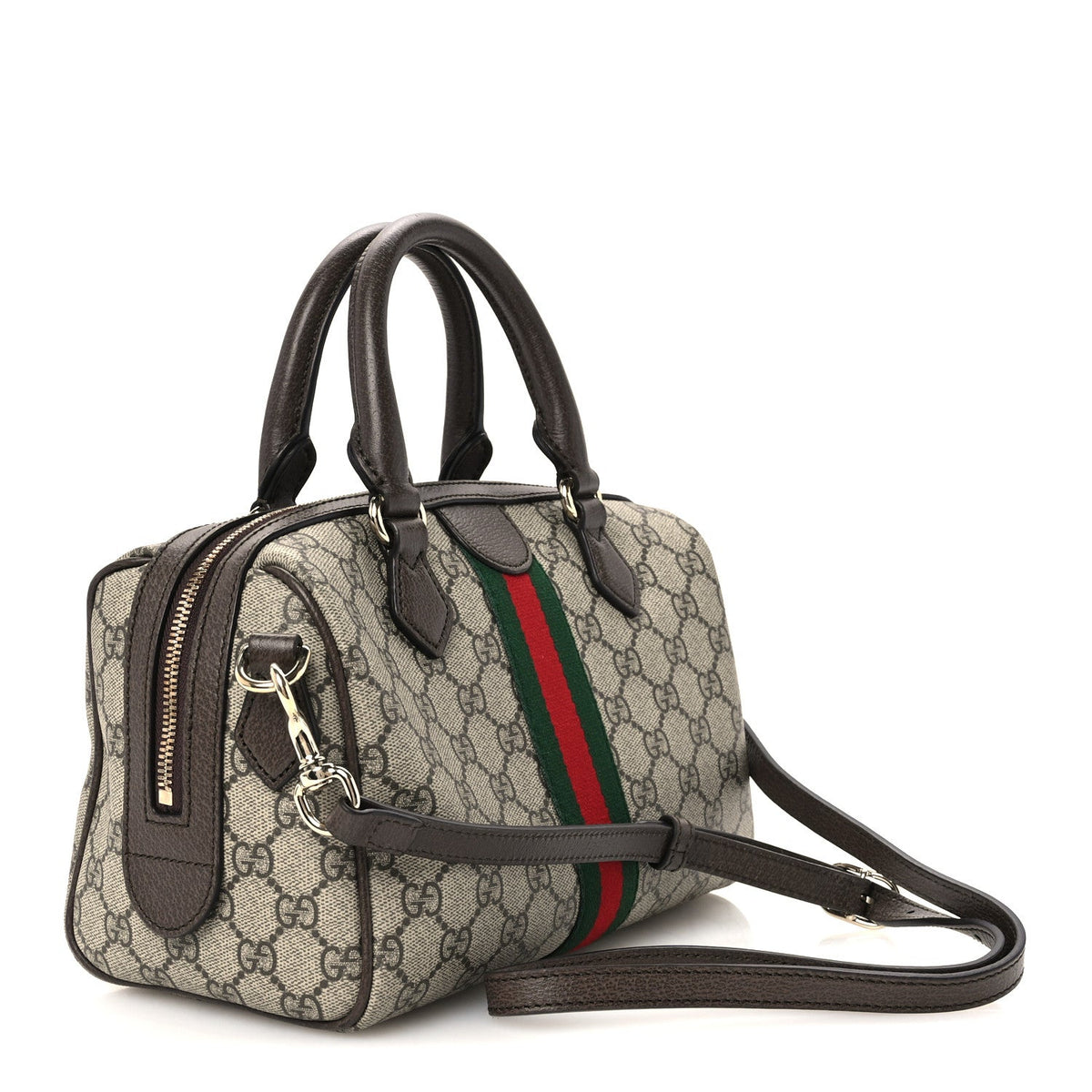 GG Supreme Monogram Web Medium Ophidia Top Handle Bag Beige Dark Brown