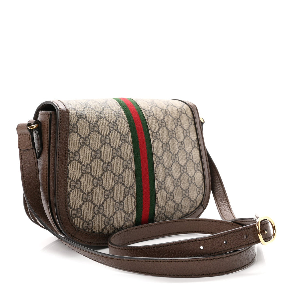 GG Supreme Monogram Web Small Ophidia Flap Messenger Bag Brown