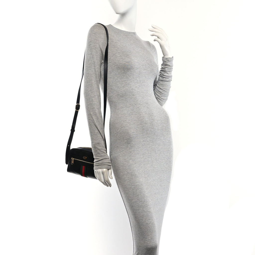 Calfskin Web Mini Ophidia Shoulder Bag Black
