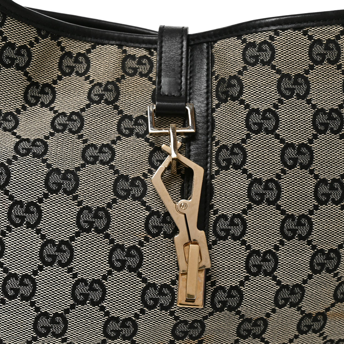Monogram Lobster Clasp Jackie O Hobo Beige Black