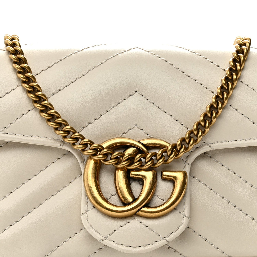Calfskin Matelasse Super Mini GG Marmont Shoulder Bag White