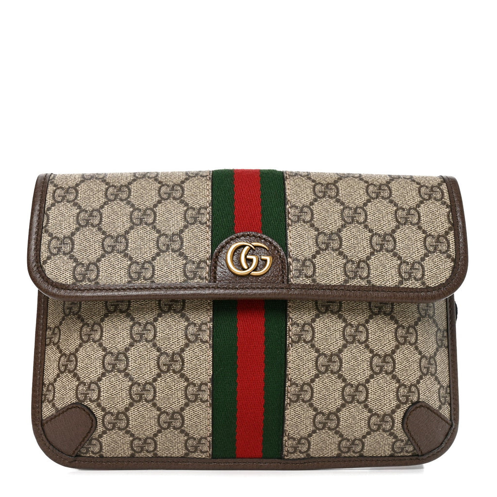 GG Supreme Monogram Web Small Ophidia Belt Bag Brown