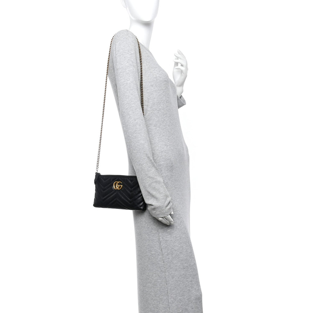 Calfskin Matelasse Mini GG Marmont Chain Bag Black