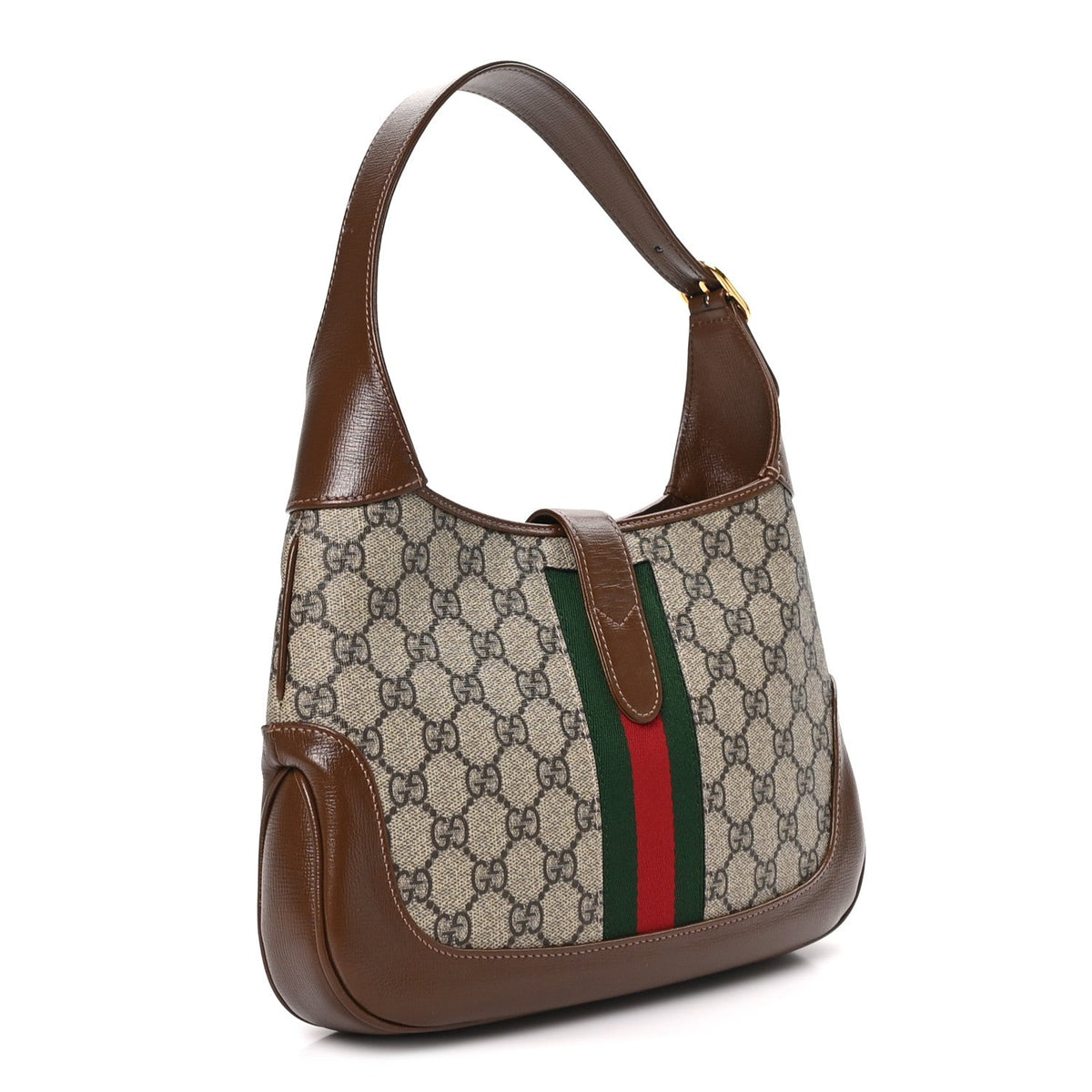 GG Supreme Monogram Azalea Calfskin Web Small Jackie 1961 Hobo Beige Ebony Brown Sugar