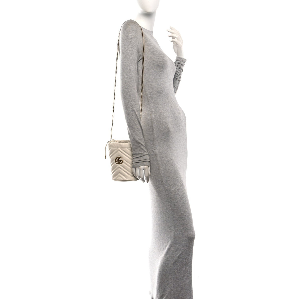 Calfskin Matelasse Mini GG Marmont 2.0 Bucket Bag White