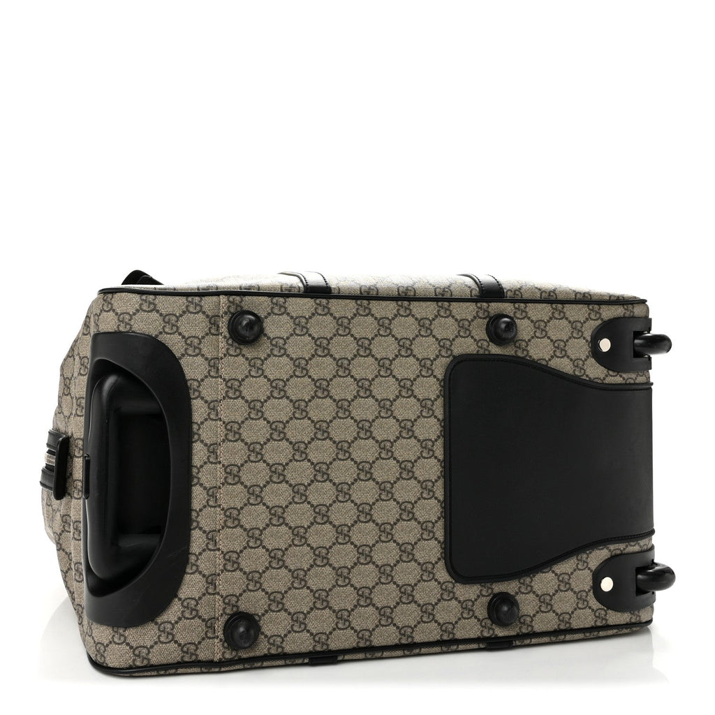 GG Supreme Monogram Selleria Calfskin Carry On Duffle With Wheels Beige Ebony Black