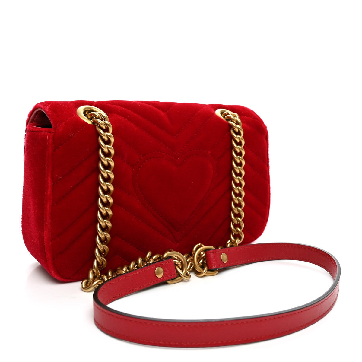 Velvet Matelasse Mini GG Marmont Shoulder Bag Hibiscus Red