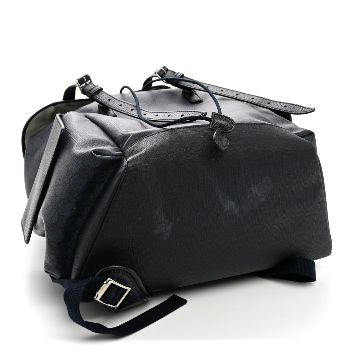 GG Supreme Monogram Textured Dollar Calfskin Medium Ophidia Double Buckle Backpack Blue Dark Blue Black