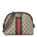 GG Supreme Monogram Textured Dollar Calfskin Web Small Ophidia Dome Shoulder Bag Beige Ebony New Acero