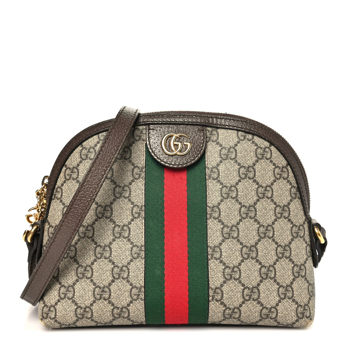 GG Supreme Monogram Textured Dollar Calfskin Web Small Ophidia Dome Shoulder Bag Beige Ebony New Acero