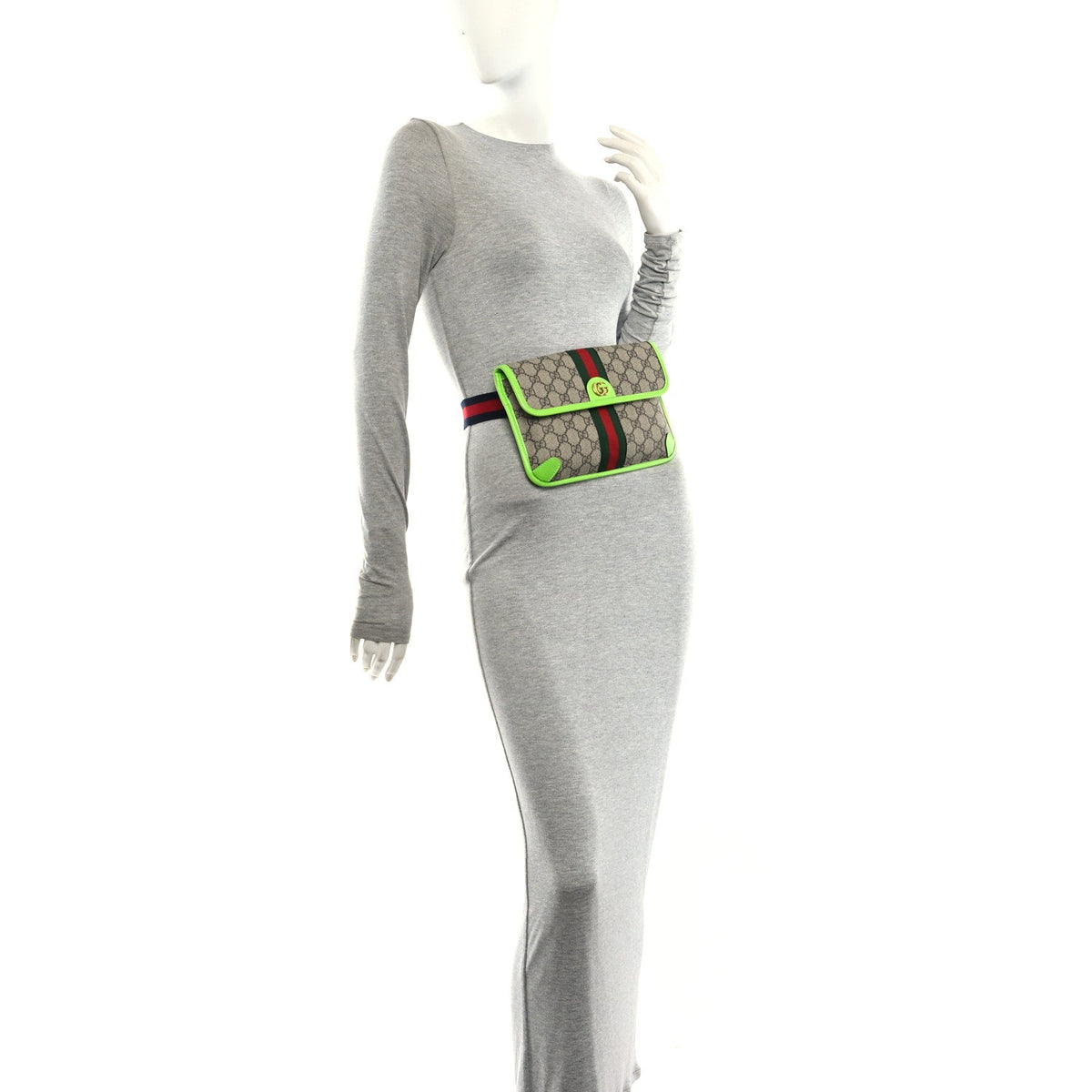 GG Supreme Monogram Web Small Ophidia Belt Bag Beige Ebony Electric Green