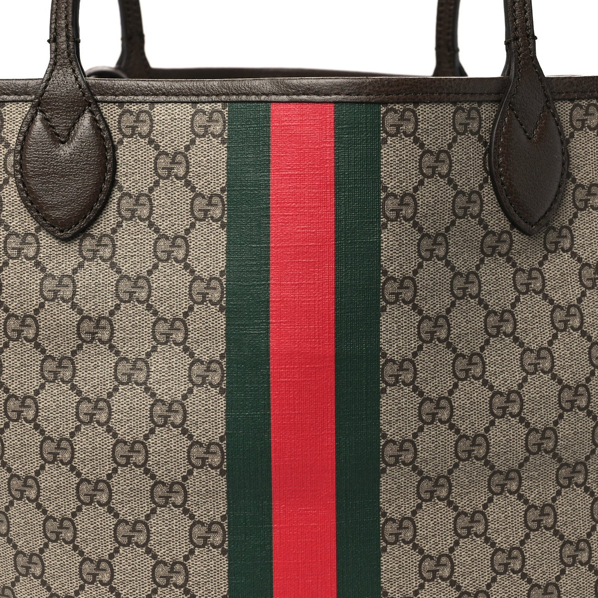 GG Supreme Monogram Textured Dollar Calfskin Web Large Ophidia Tote Beige Ebony New Acero
