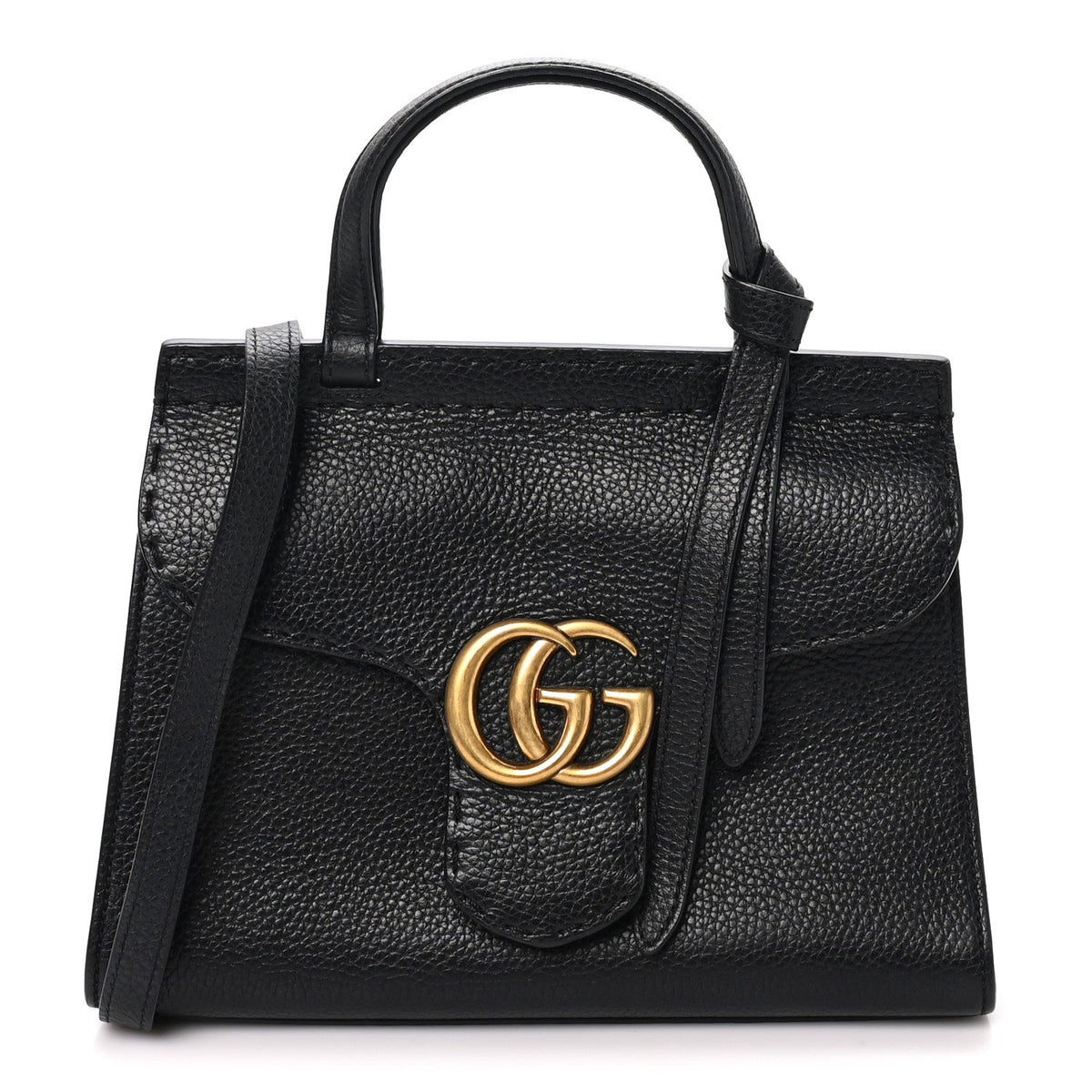 Calfskin Small GG Marmont Top Handle Bag Black