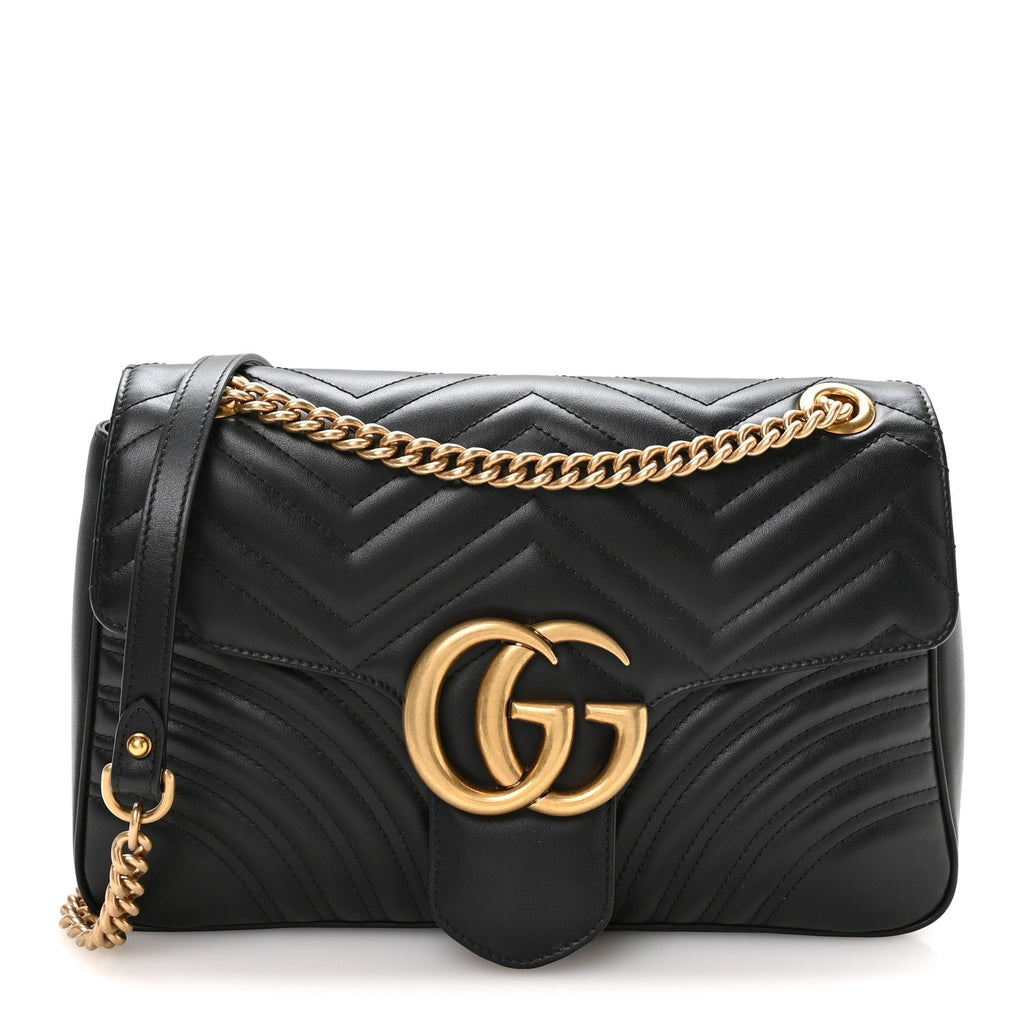 Calfskin Matelasse Medium GG Marmont Shoulder Bag Black