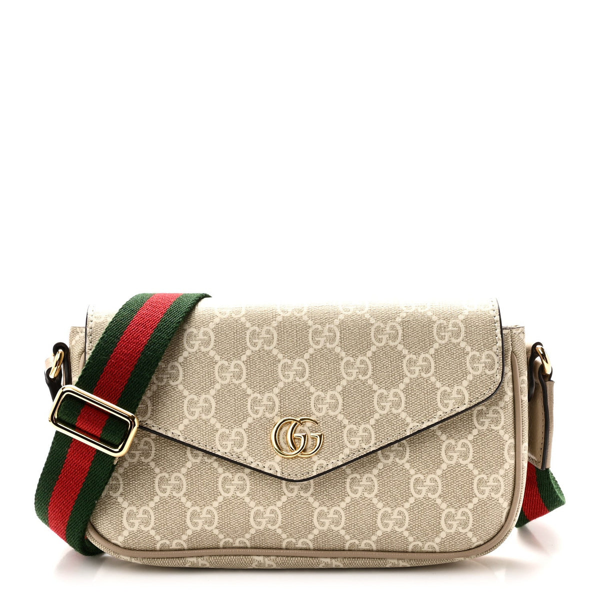 GG Supreme Monogram Textured Dollar Calfskin Web Mini Ophidia Envelope Shoulder Bag Beige Mystic White Oatmeal