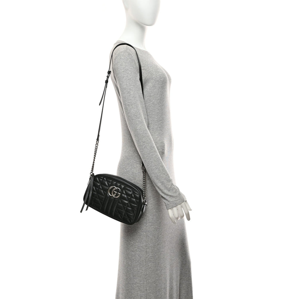 Calfskin Matelasse Aria Small GG Marmont Chain Shoulder Bag Black